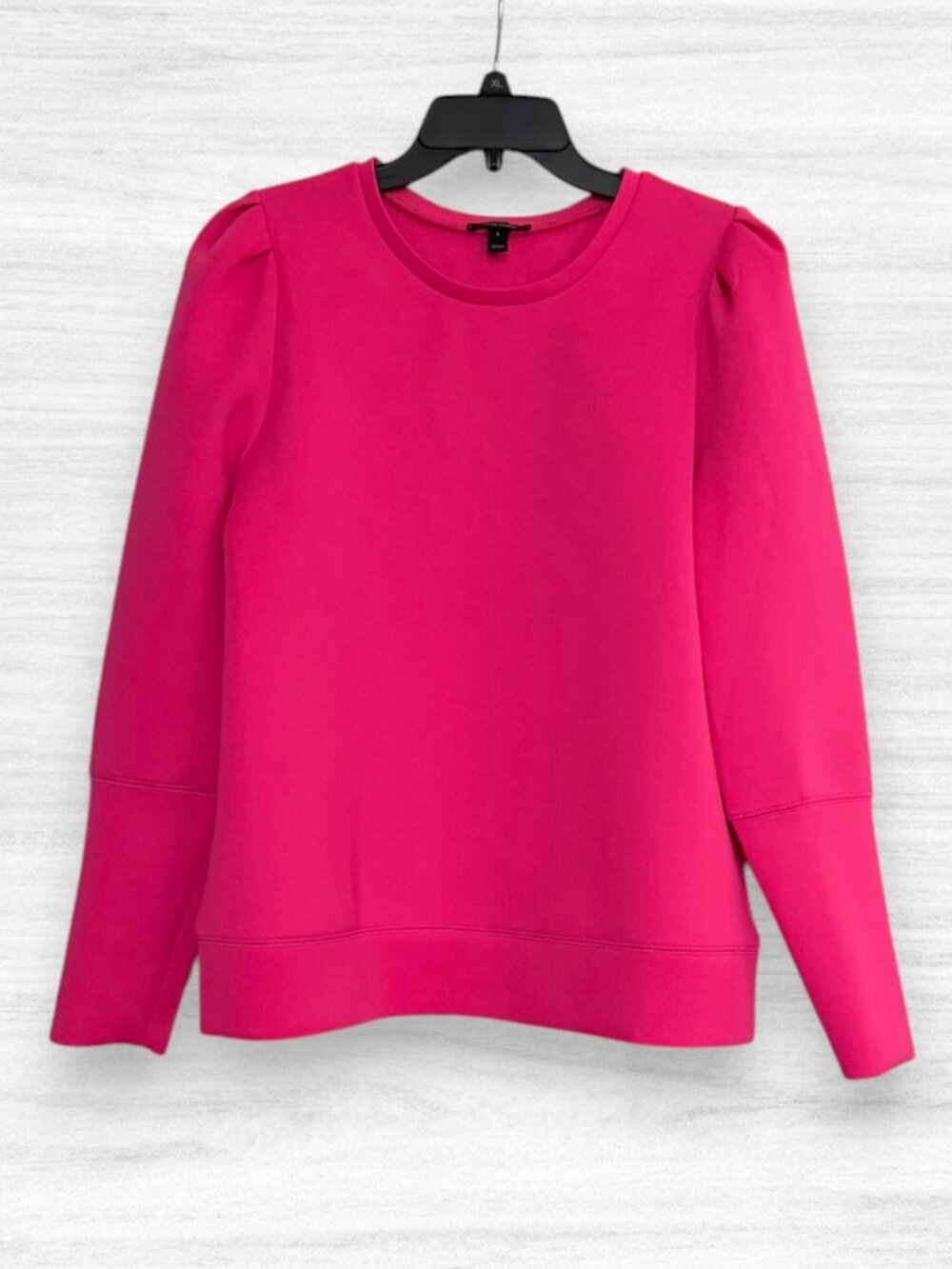Stella & Dot Hot Pink Neon Fuchsia Puff Sleeve Scuba Sweatshirt Pullover Top L